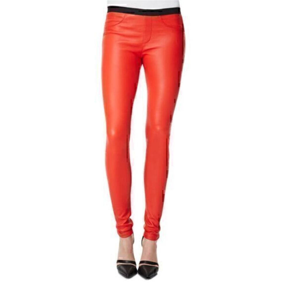 Helmut‎ Red and Black Elastic Waist Waxed Stretchy Denim Jeggings Size 26